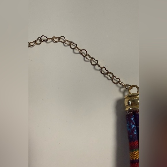 Boho Turquoise Cross Necklace | Colorful Fabric Cord Statement Necklace - Picture 8 of 9